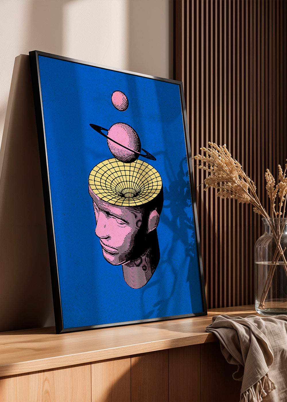 Surrealistisk illustration af hoved med planeter – Product1