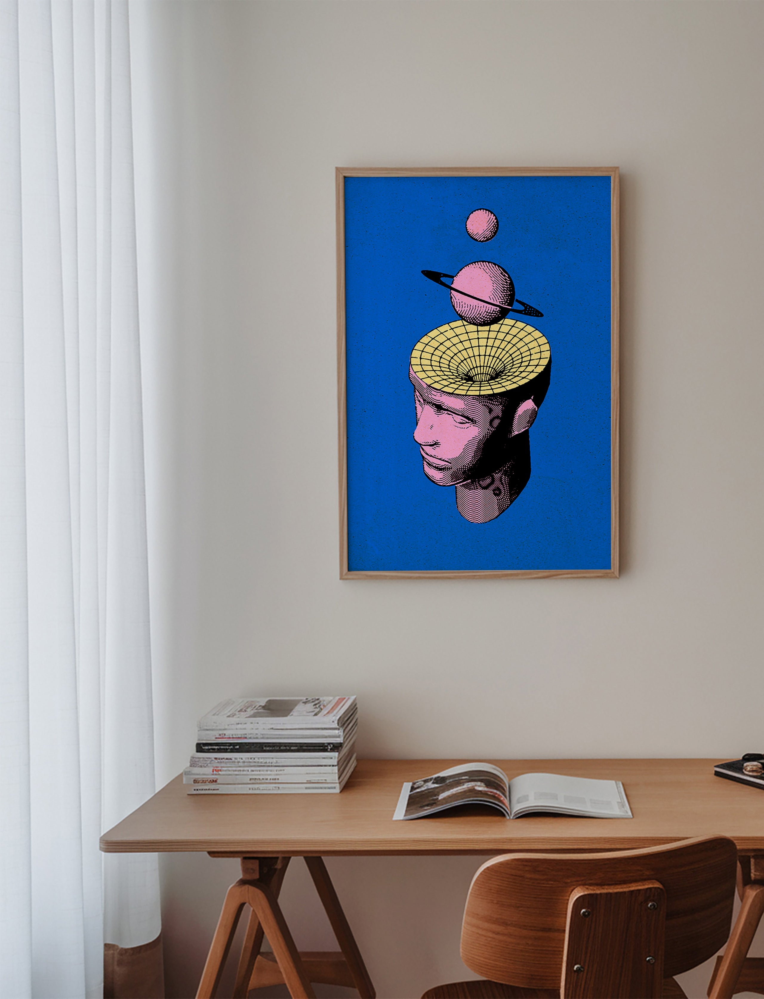 Surrealistisk illustration af hoved med planeter – Product2
