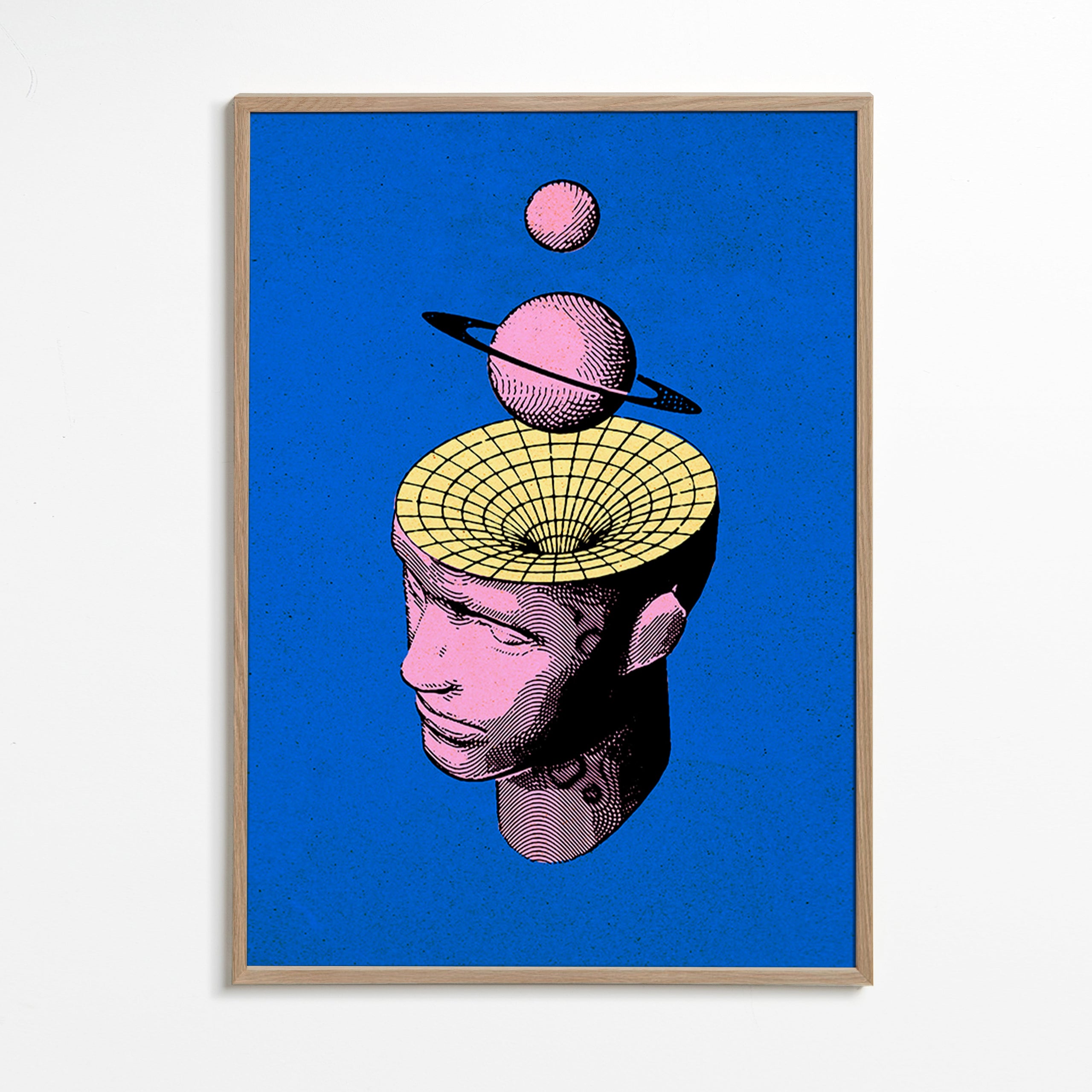 Surrealistisk illustration af hoved med planeter – Oak Frame