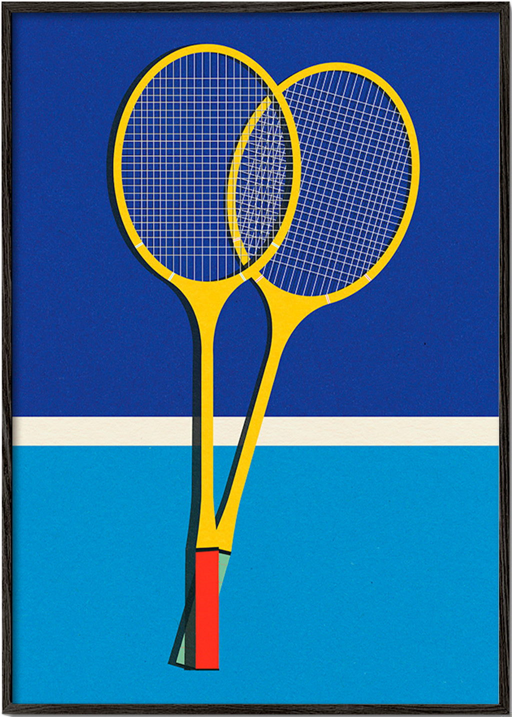 Sportplakat med gule badmintonketchere – Black Frame