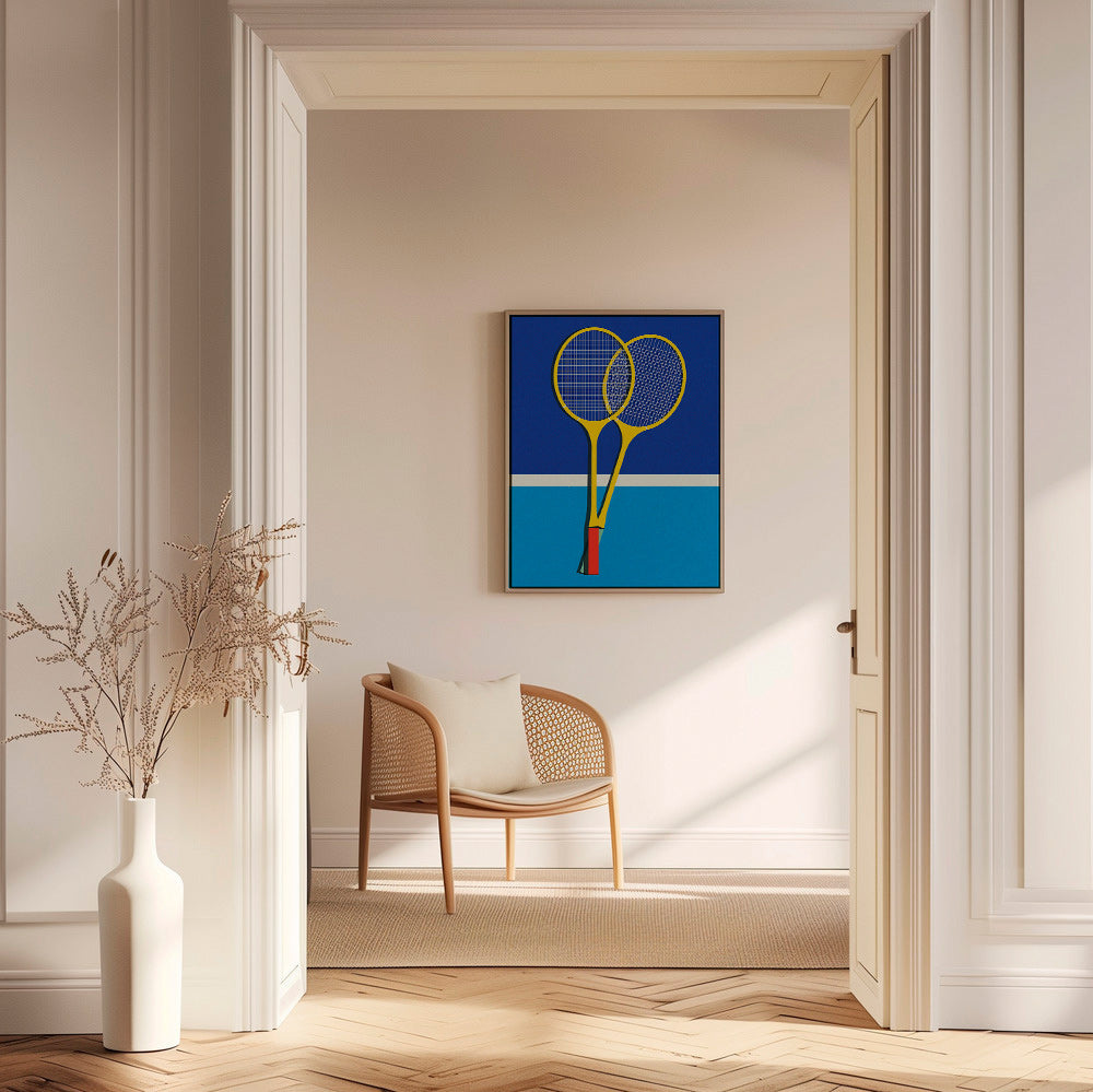 Sportplakat med gule badmintonketchere – Canvas2