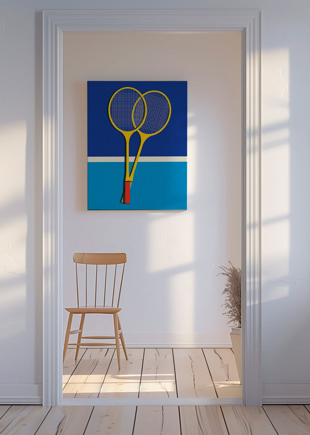 Sportplakat med gule badmintonketchere – Canvas