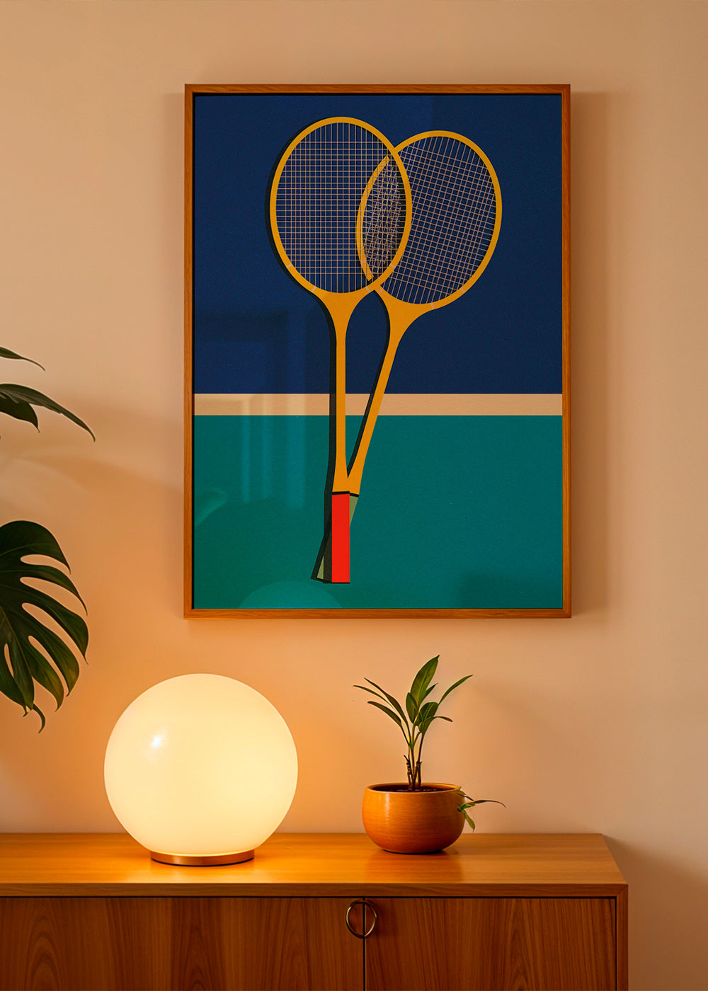 Sportplakat med gule badmintonketchere – Product2
