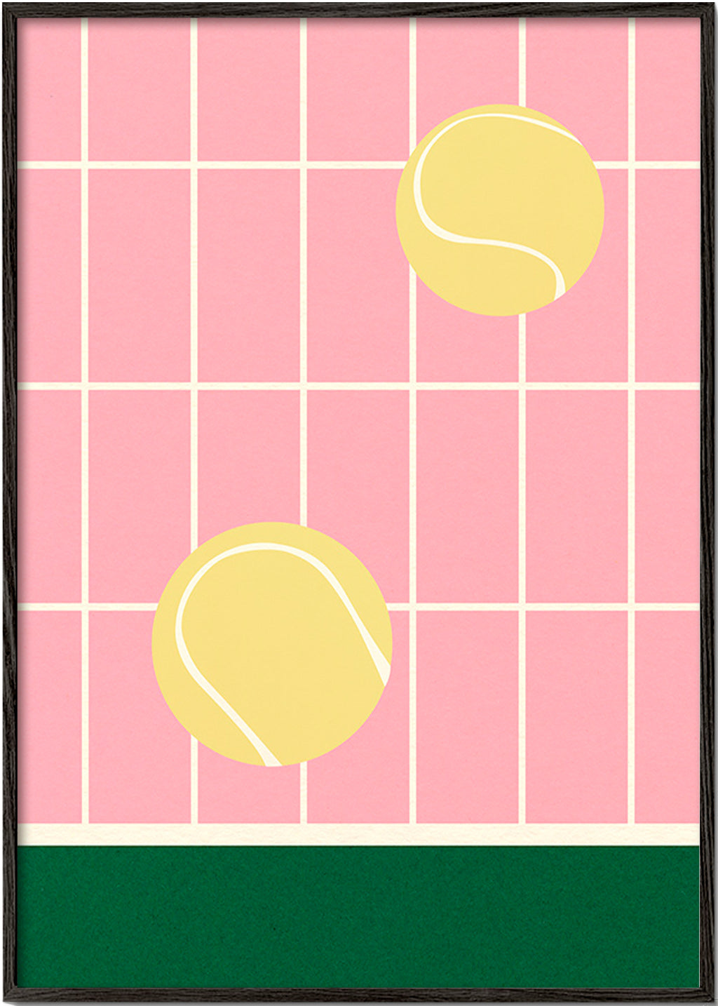 Tennis kunst med gule bolde på lyserødt gitter – Black Frame
