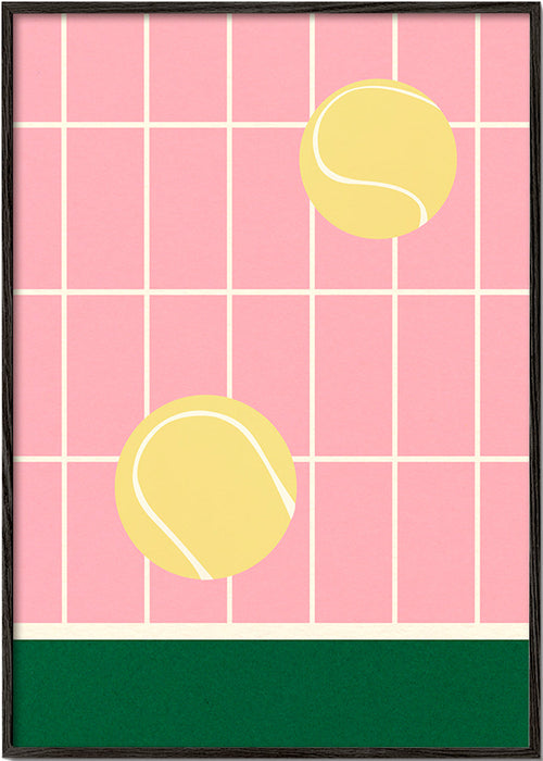 Tennis kunst med gule bolde på lyserødt gitter – Black Frame