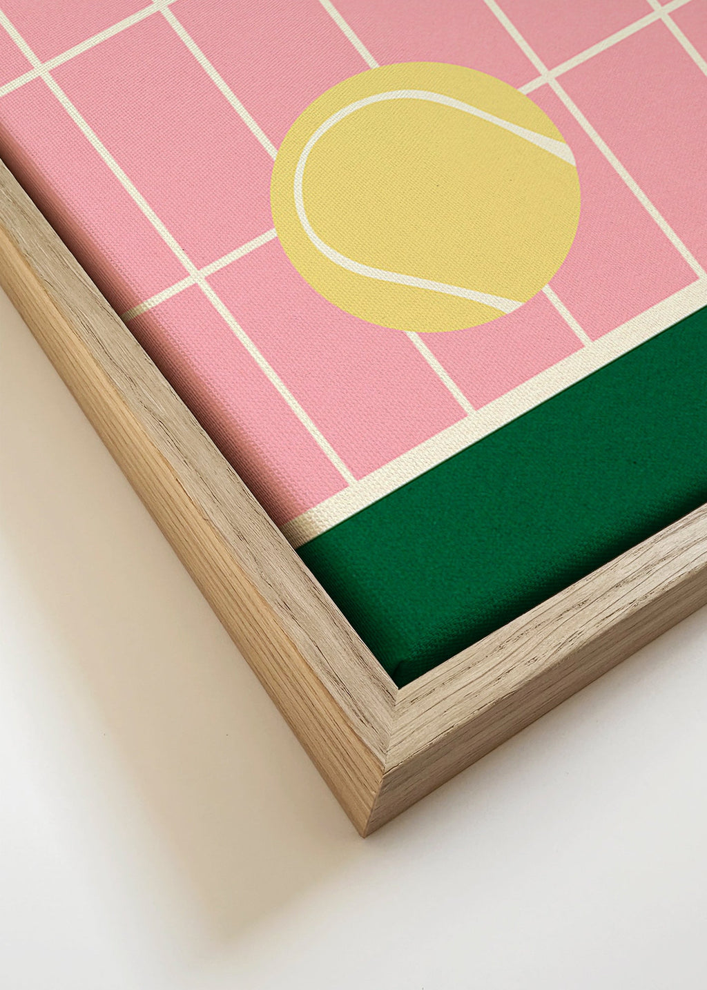Tennis kunst med gule bolde på lyserødt gitter – Canvas detail