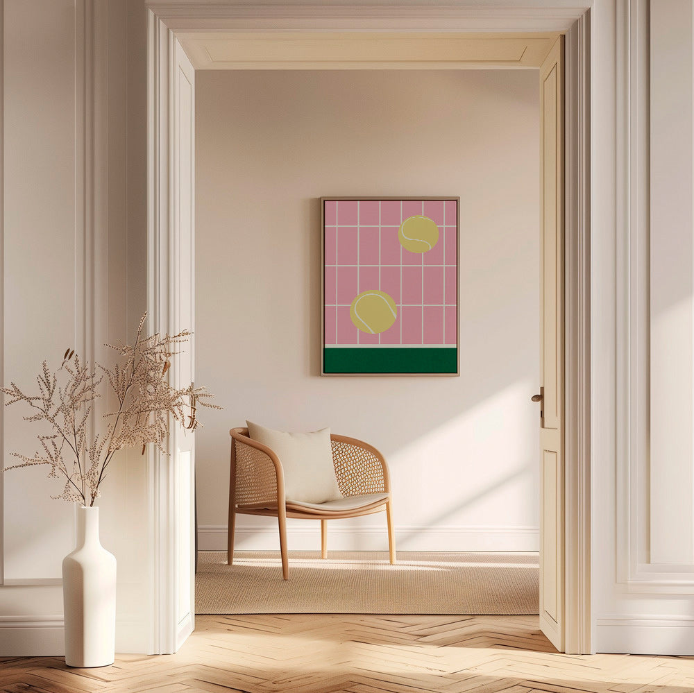 Tennis kunst med gule bolde på lyserødt gitter – Canvas1
