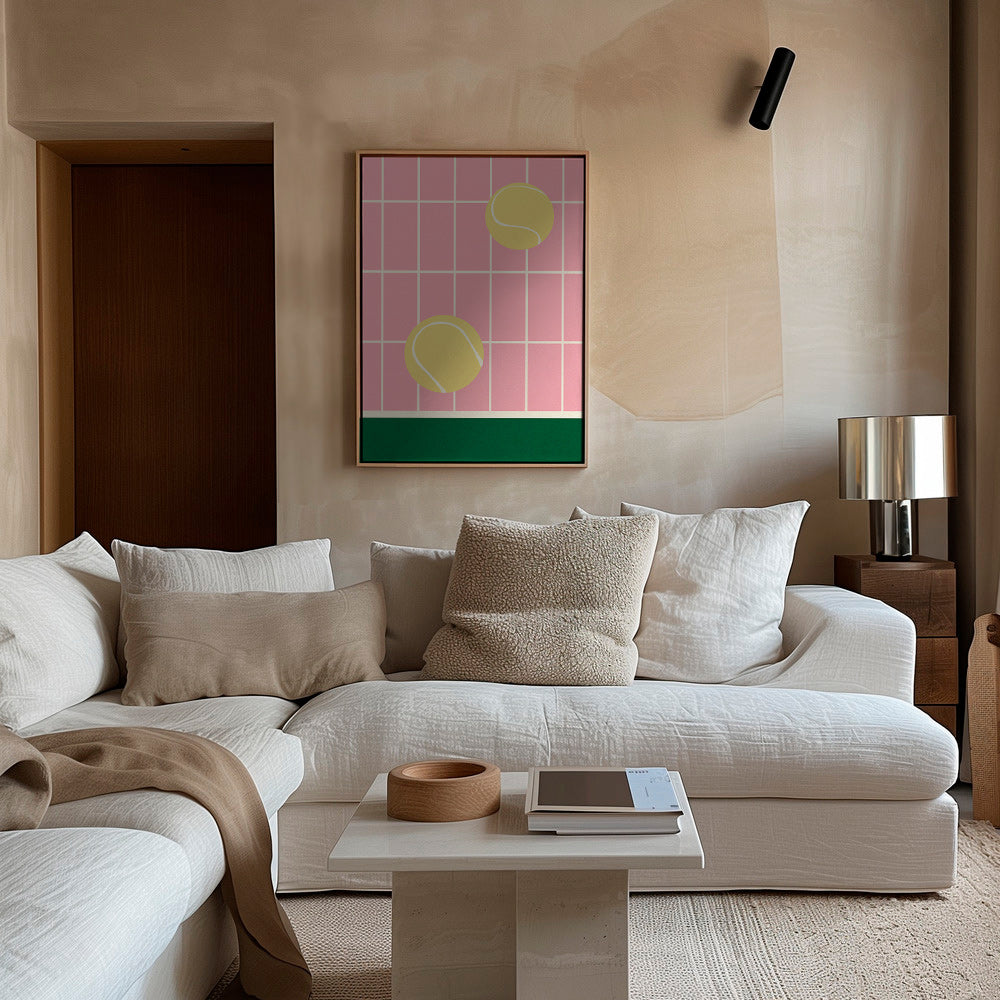 Tennis kunst med gule bolde på lyserødt gitter – Canvas2