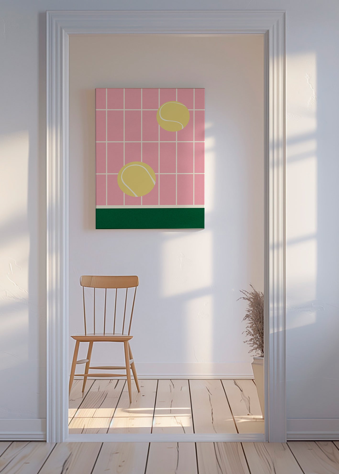 Tennis kunst med gule bolde på lyserødt gitter – Canvas