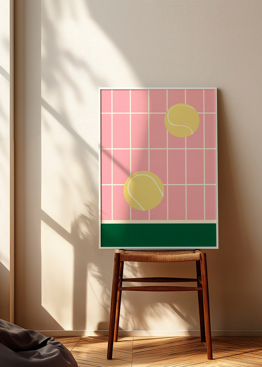 Tennis kunst med gule bolde på lyserødt gitter – Product2