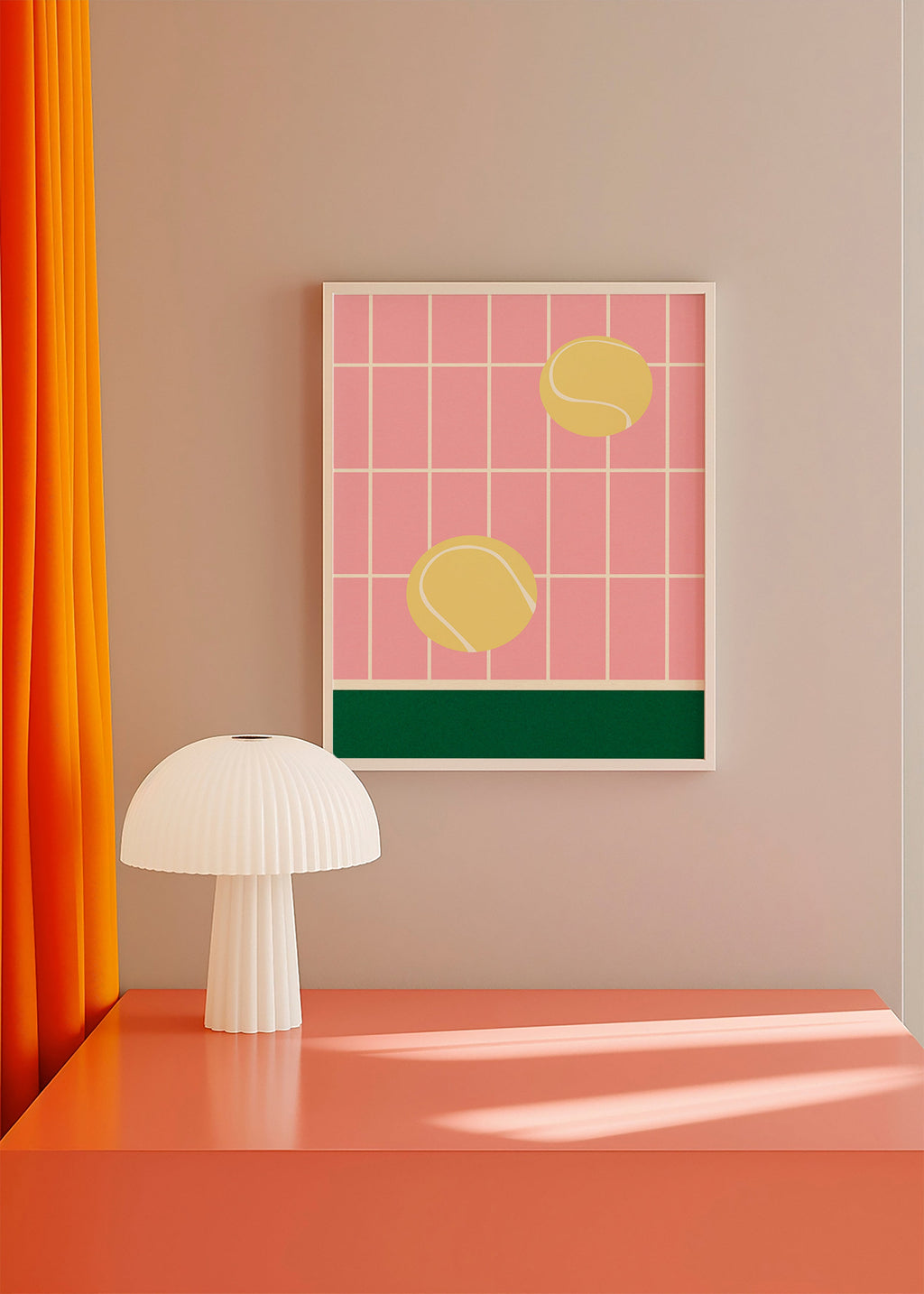 Tennis kunst med gule bolde på lyserødt gitter – Product3