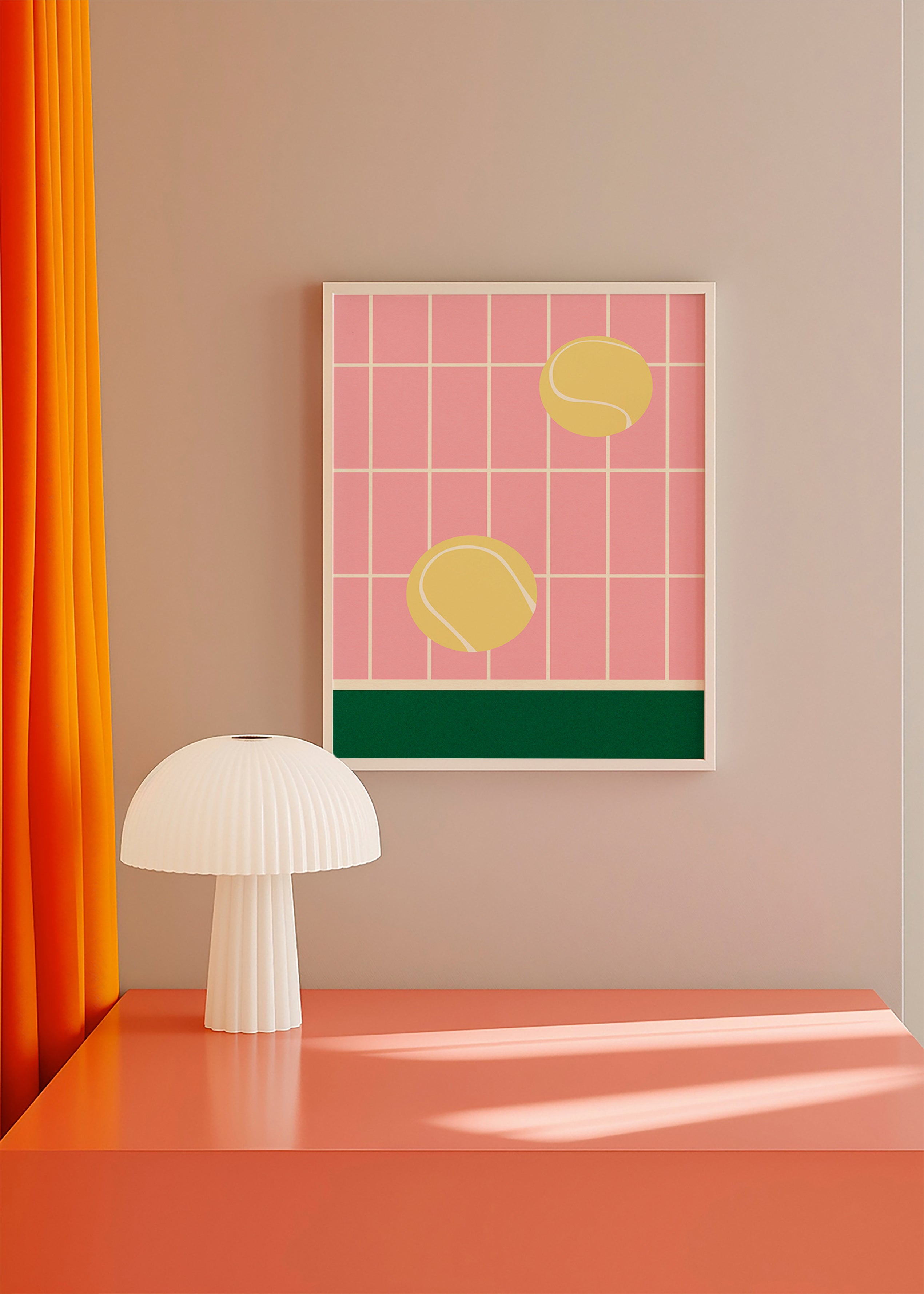 Tennis kunst med gule bolde på lyserødt gitter – Product3