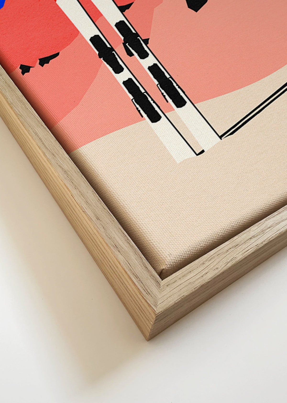 Sportsplakat med ski foran geometrisk bjerglandskab – Canvas detail