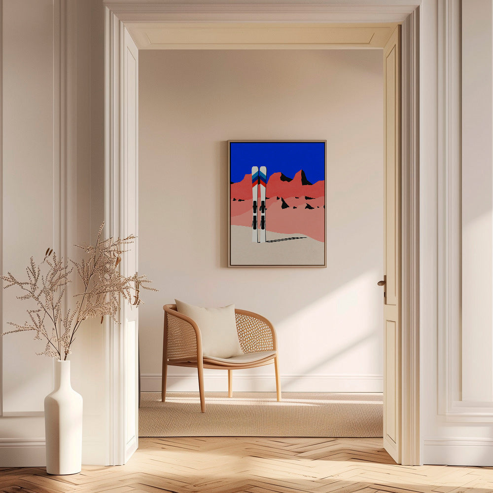Sportsplakat med ski foran geometrisk bjerglandskab – Canvas1