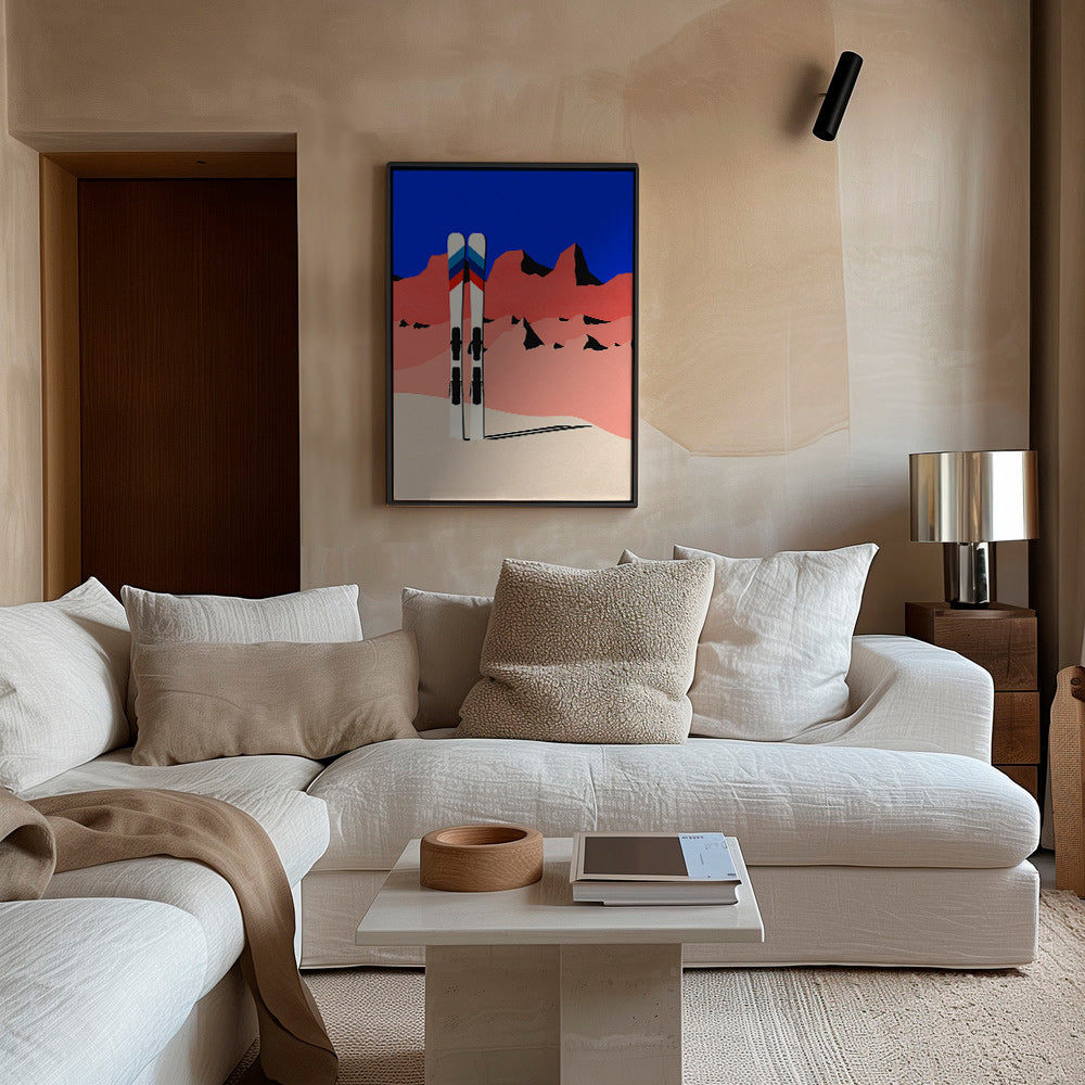 Sportsplakat med ski foran geometrisk bjerglandskab – Canvas2