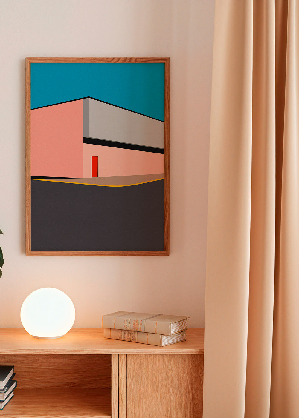 Minimal facade illustration med rød dør – Product1