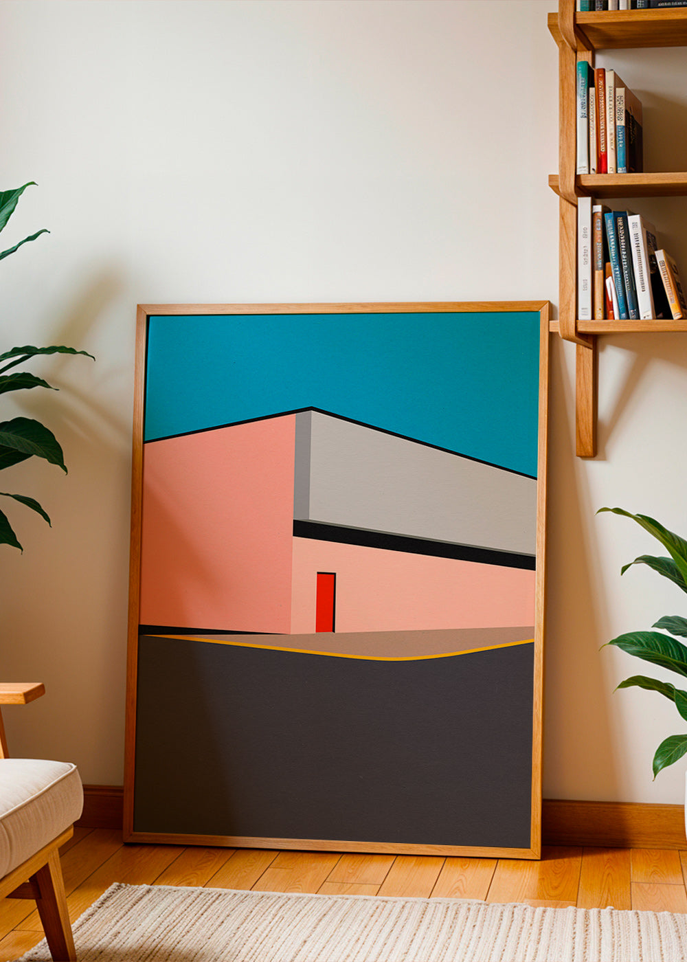Minimal facade illustration med rød dør – Product2