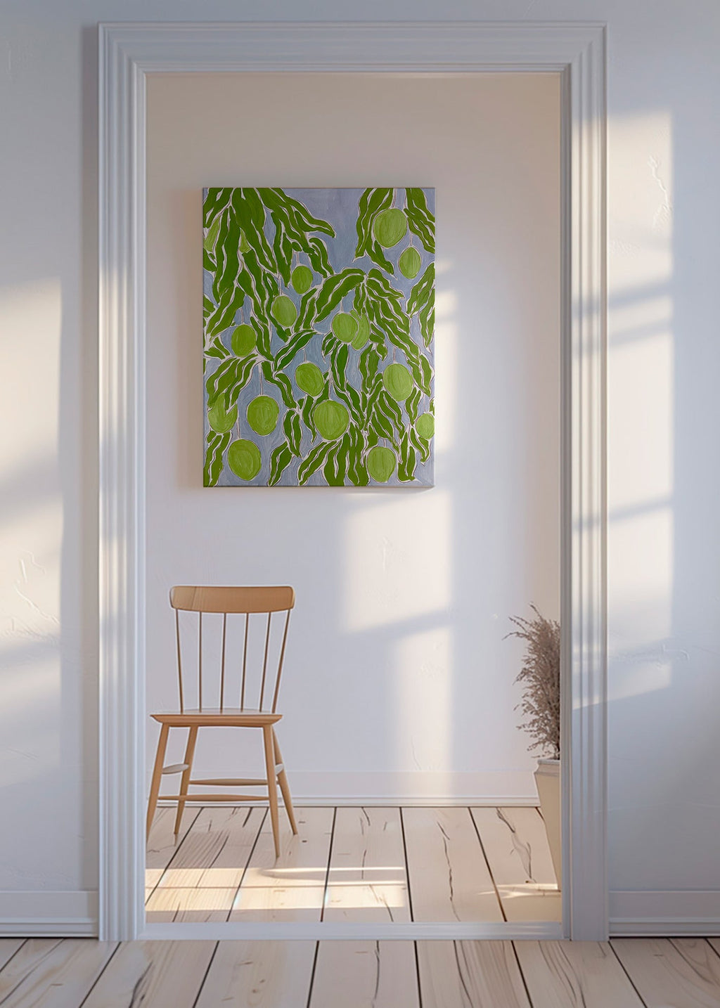 Køkkenkunst med grønne mangogrene – Canvas