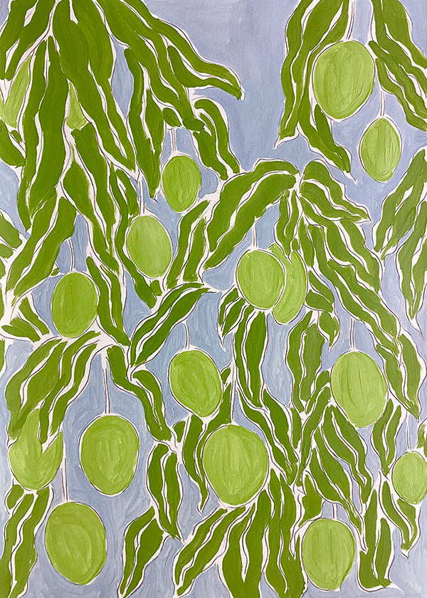 Køkkenkunst med grønne mangogrene