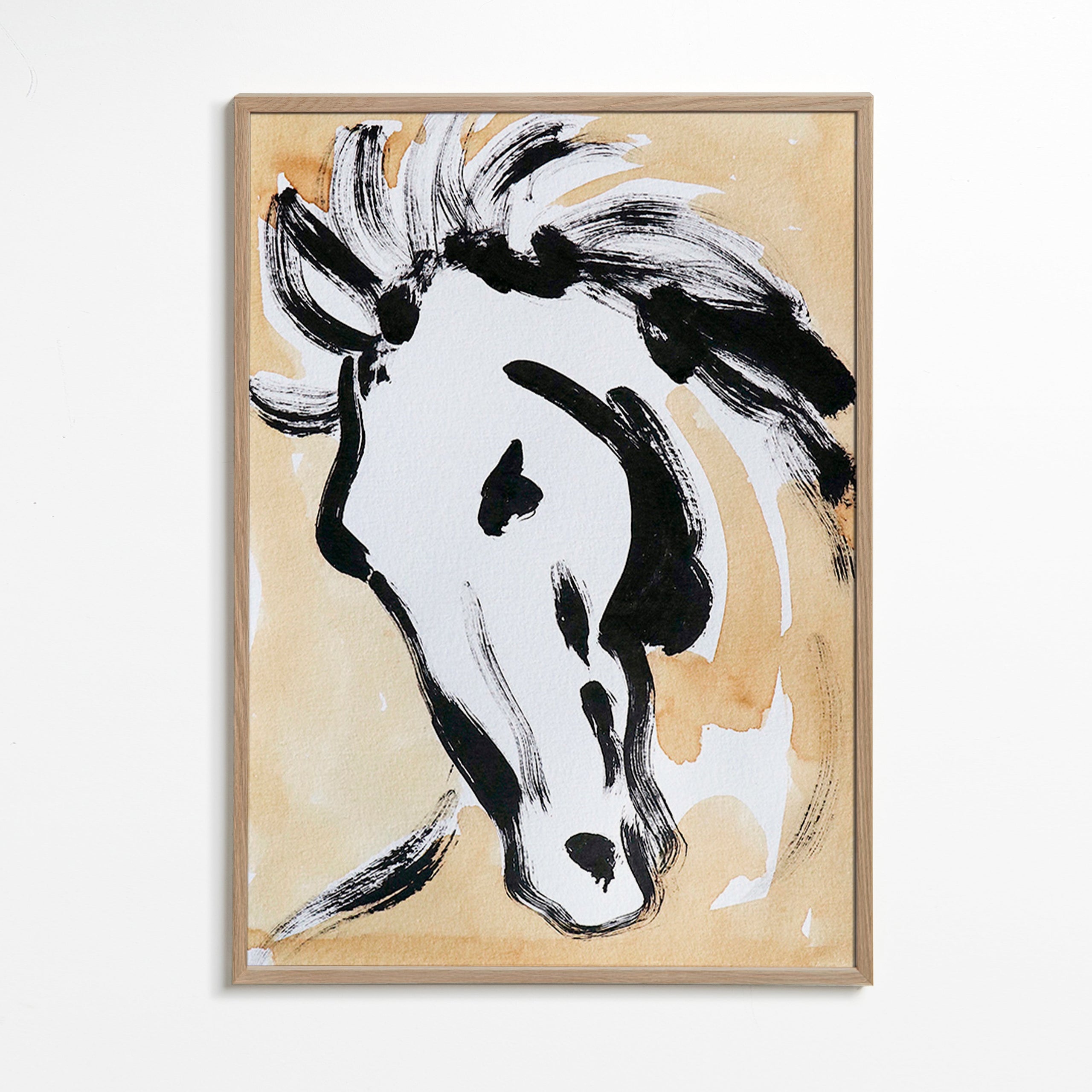 Hest i blæk, gestisk kunst – Oak Frame