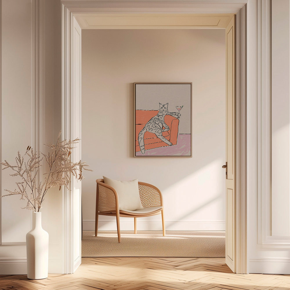 Køkkenkunst: kat med cocktail på sofaen – Canvas2
