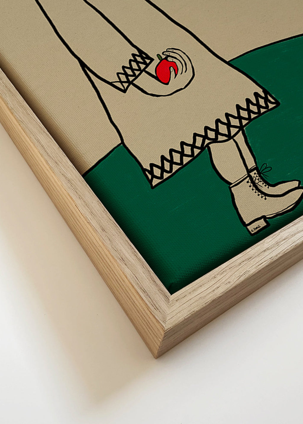 Hestillustration med kvinde og æble – Canvas detail