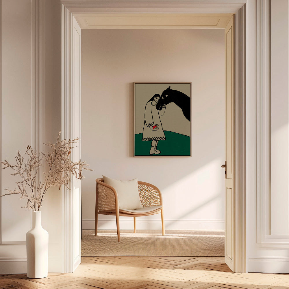 Hestillustration med kvinde og æble – Canvas1