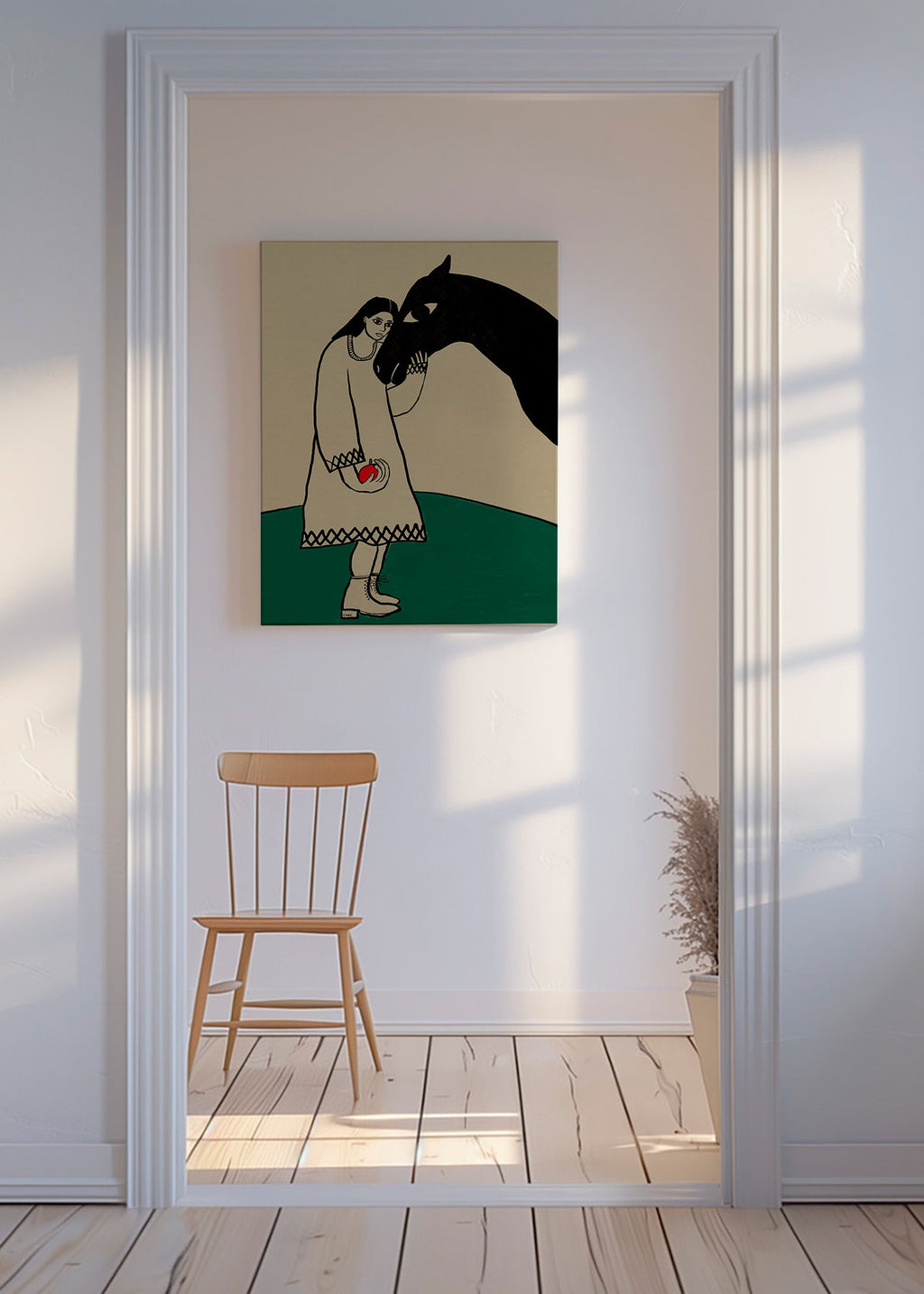 Hestillustration med kvinde og æble – Canvas