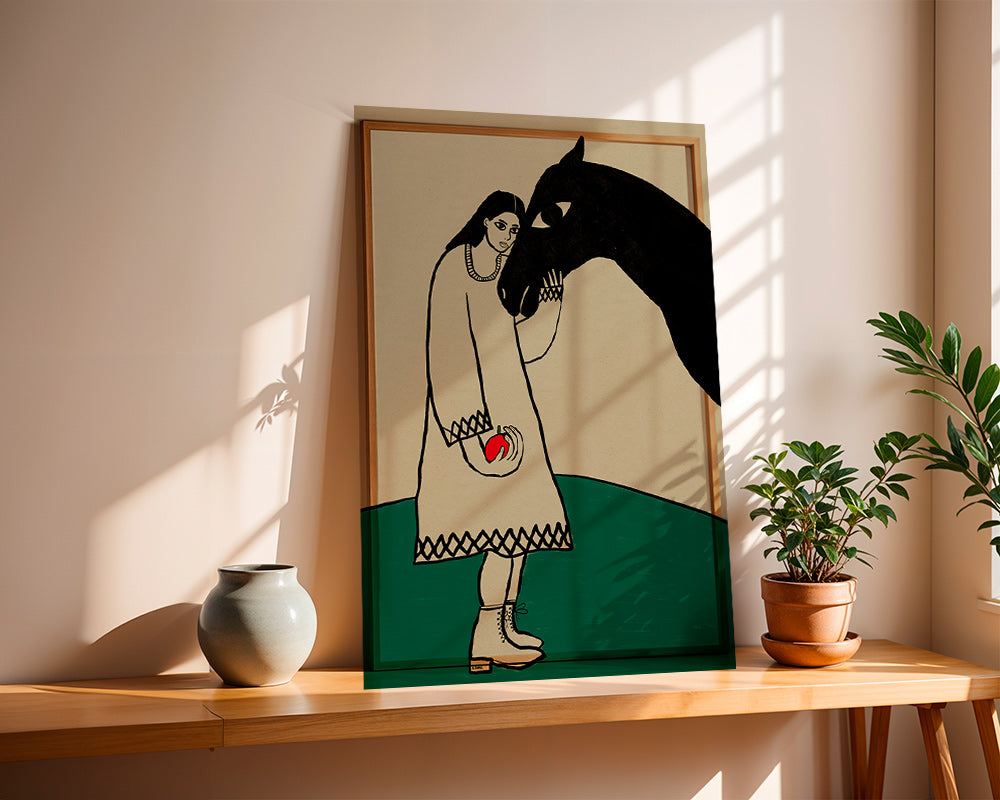 Hestillustration med kvinde og æble – Product1