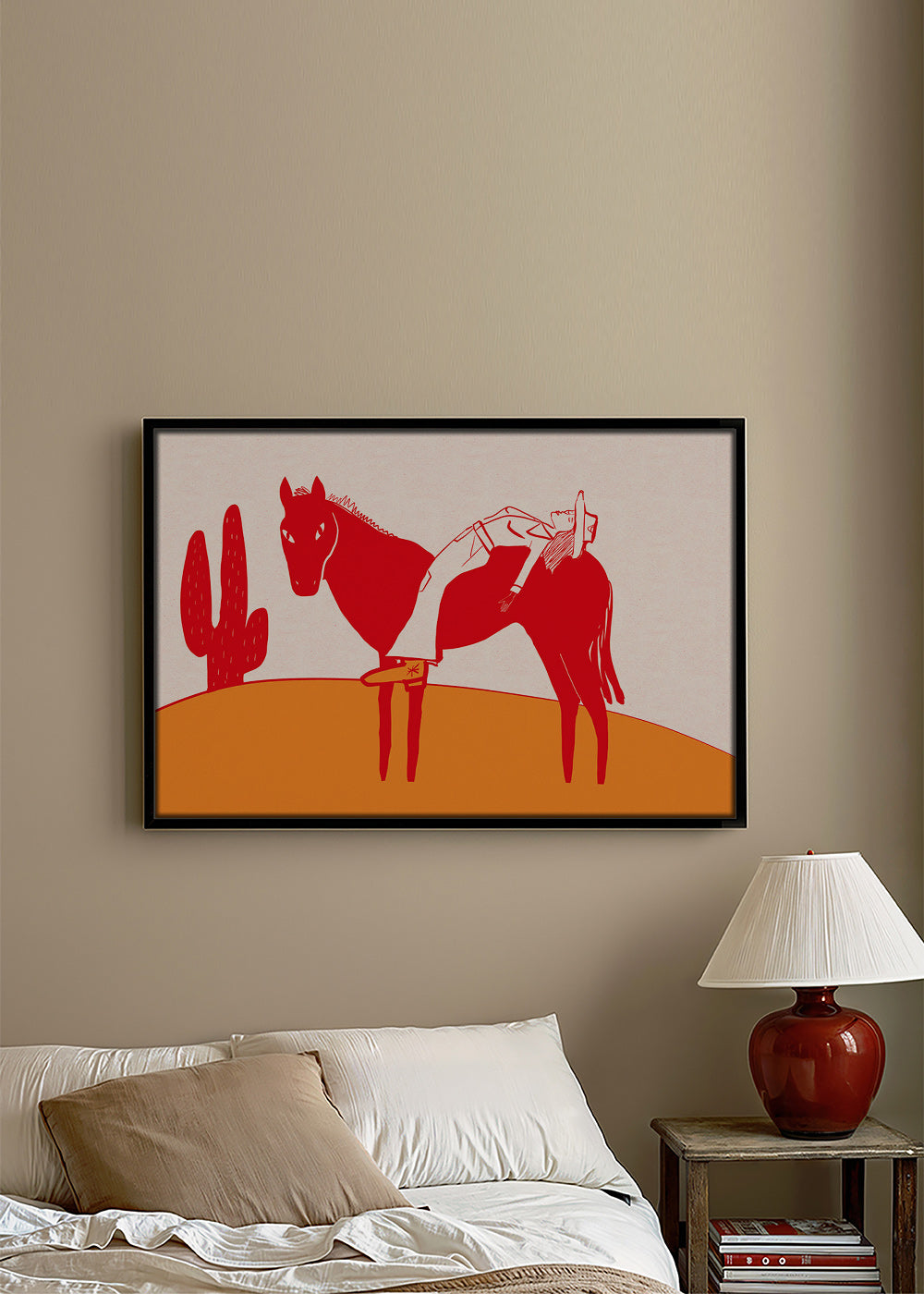 Plakat cowgirl hvilende på rød hest – Canvas1