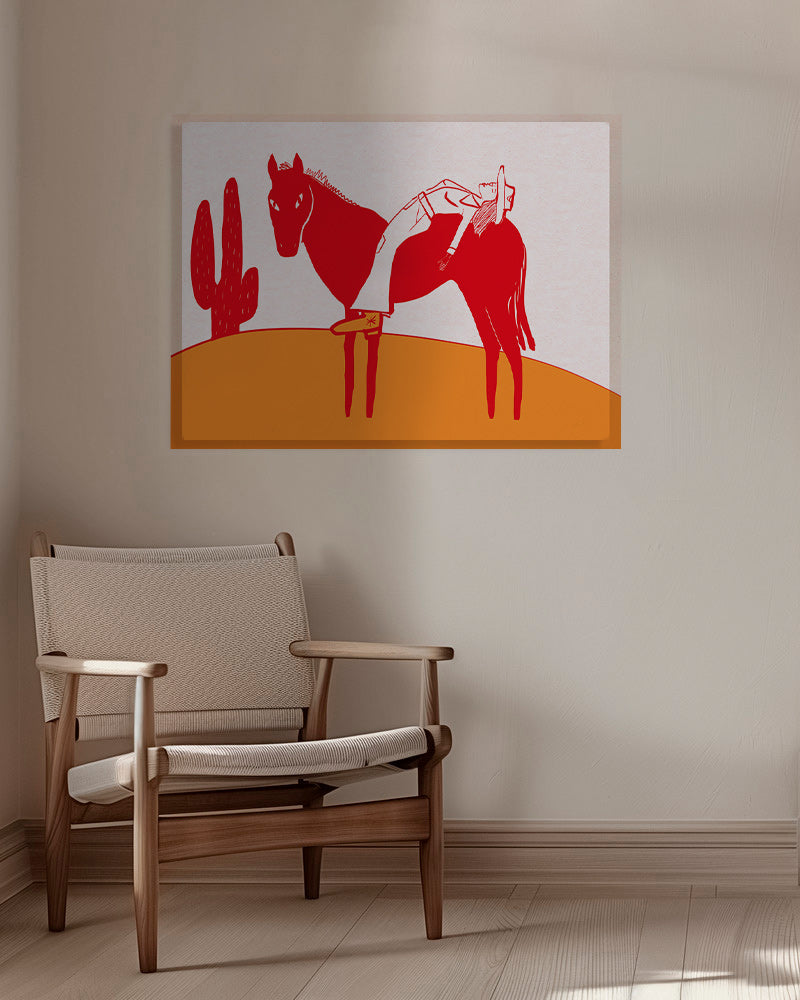 Plakat cowgirl hvilende på rød hest – Canvas
