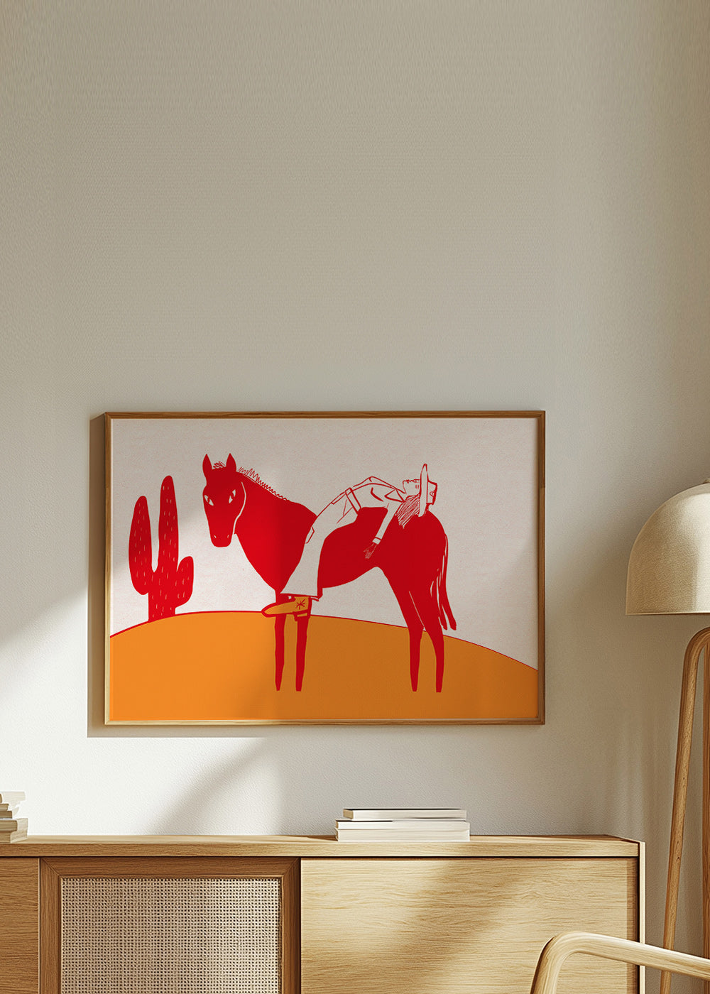 Plakat cowgirl hvilende på rød hest – Product2