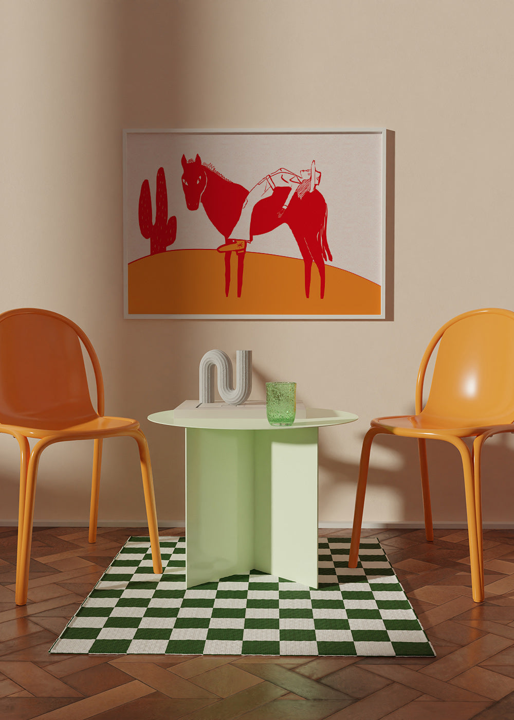 Plakat cowgirl hvilende på rød hest – Product3