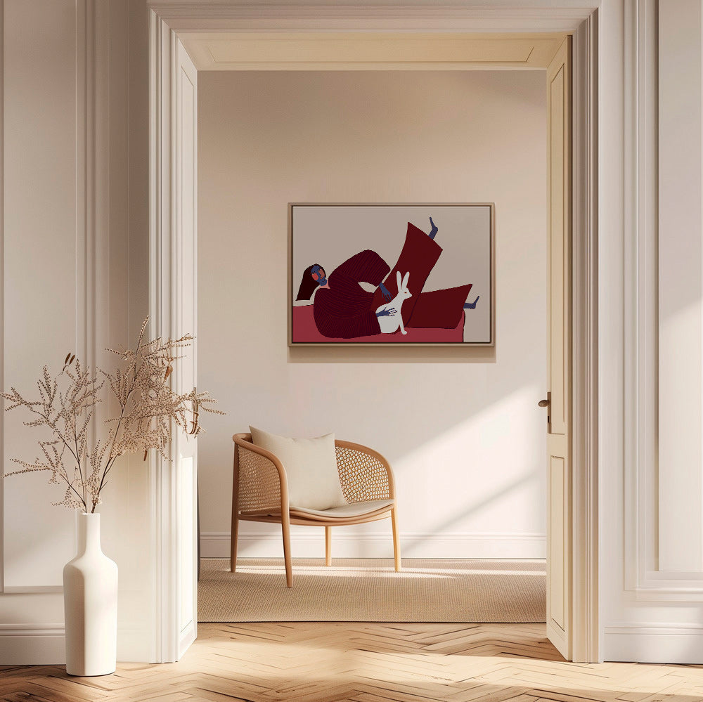 Illustration af liggende figur med kanin – Canvas1