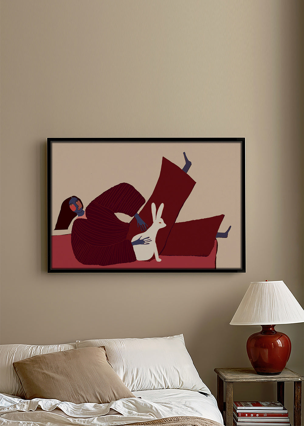 Illustration af liggende figur med kanin – Canvas2