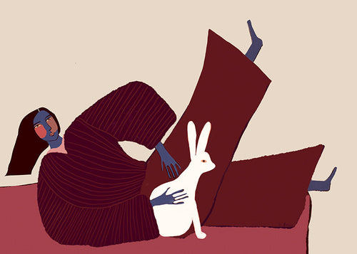 Illustration af liggende figur med kanin