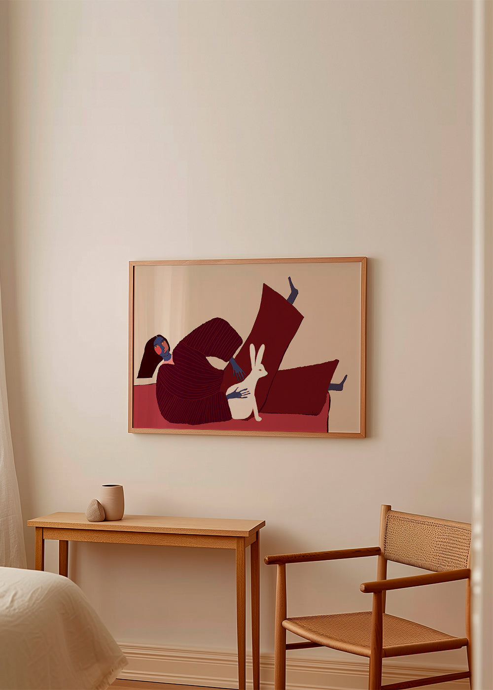 Illustration af liggende figur med kanin – Product2