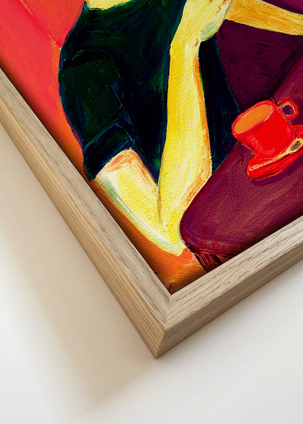 Illustration af kvinde der ryger med rød kop – Canvas detail