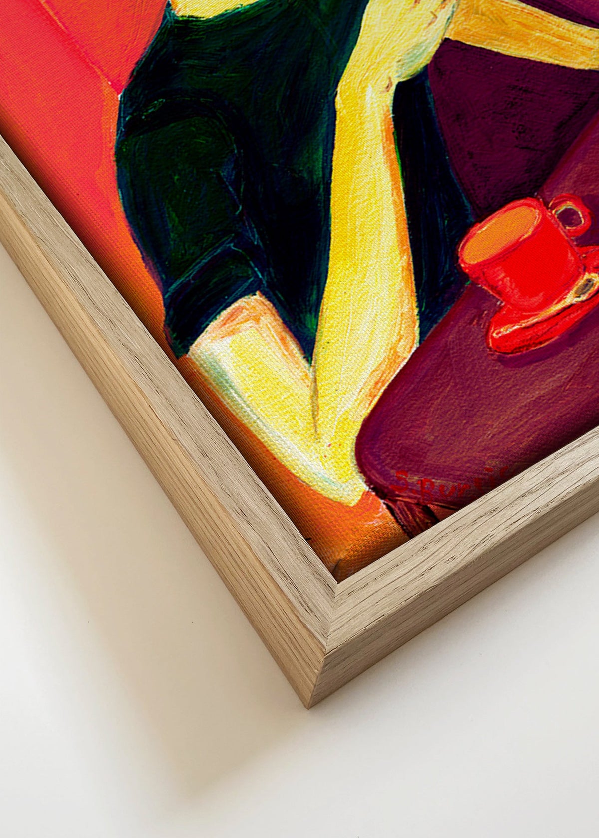Illustration af kvinde der ryger med rød kop – Canvas detail