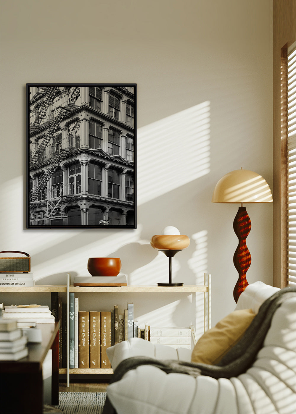 Fotografi af byhjørne med nødtrappe – Canvas1
