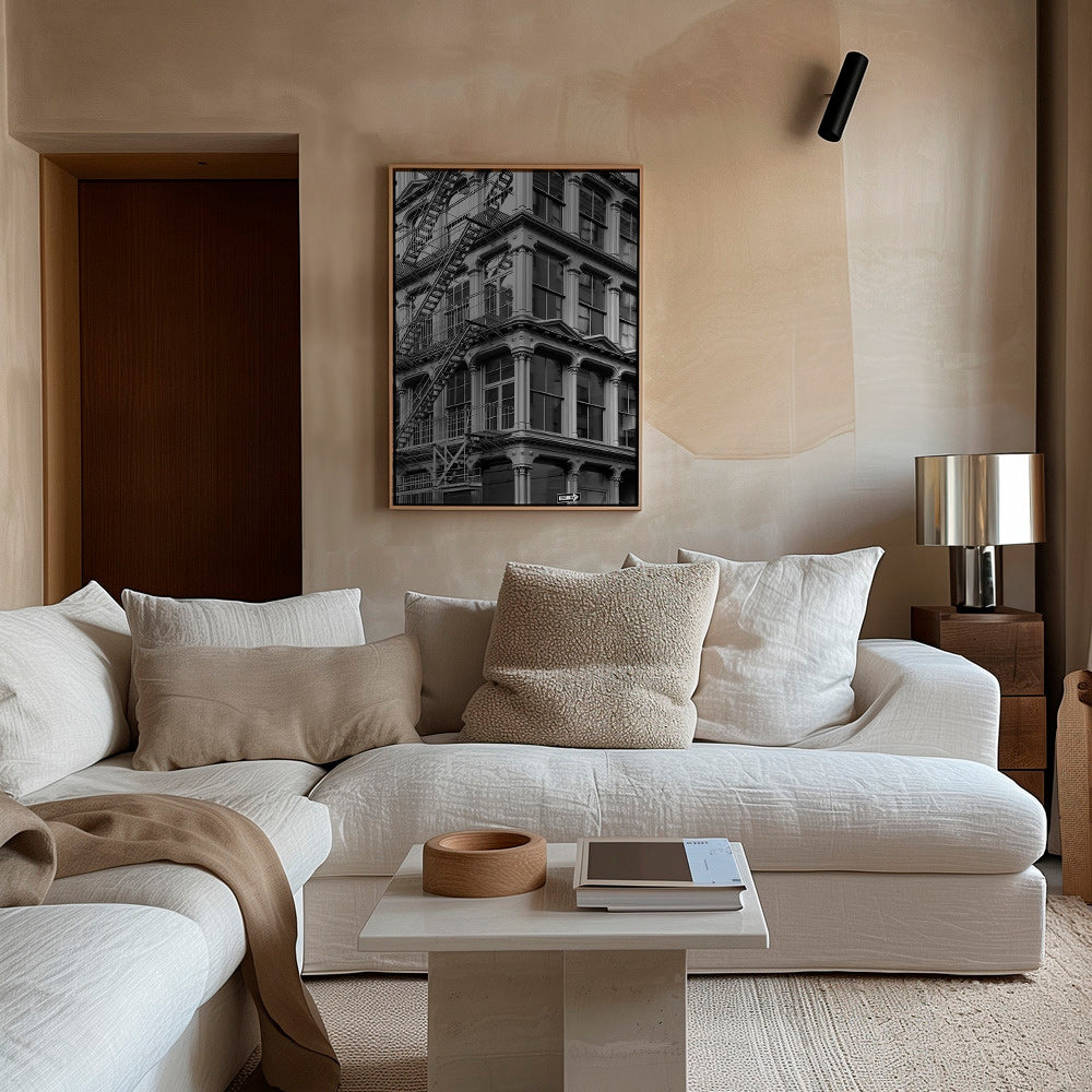 Fotografi af byhjørne med nødtrappe – Canvas2