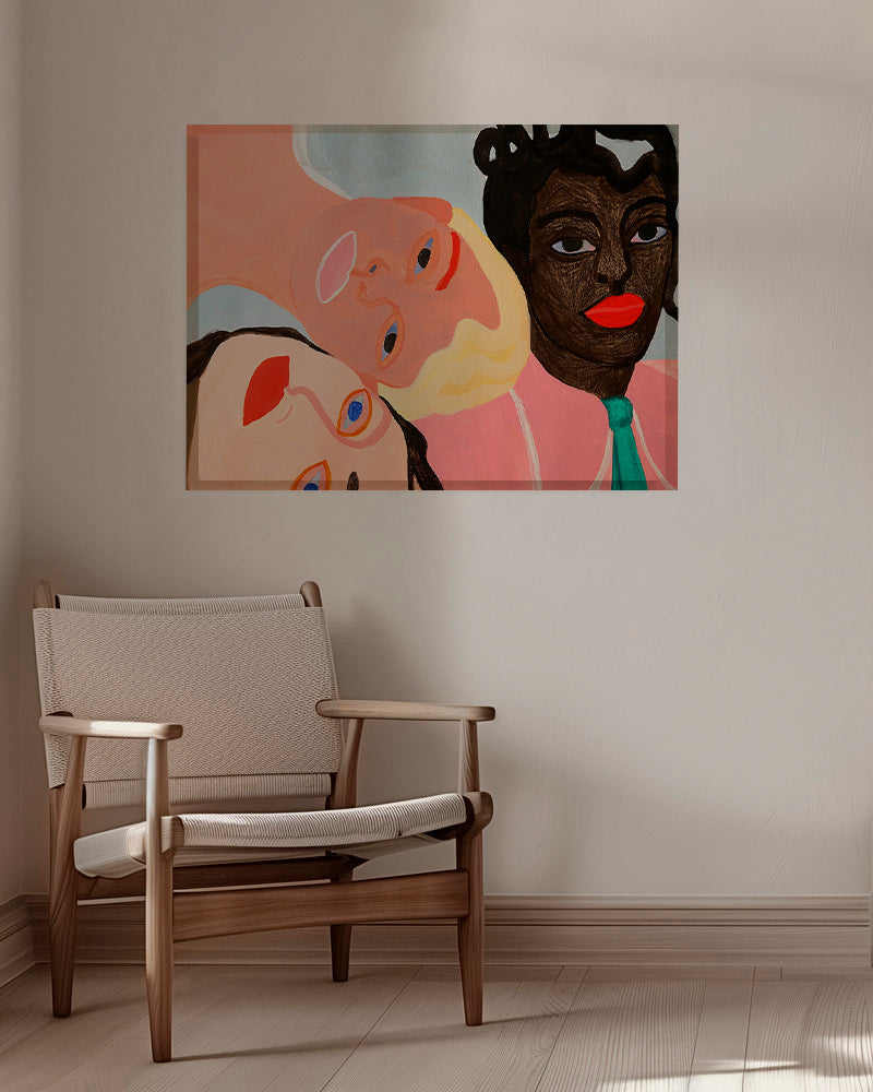 Illustration med tre farverige ansigter – Canvas