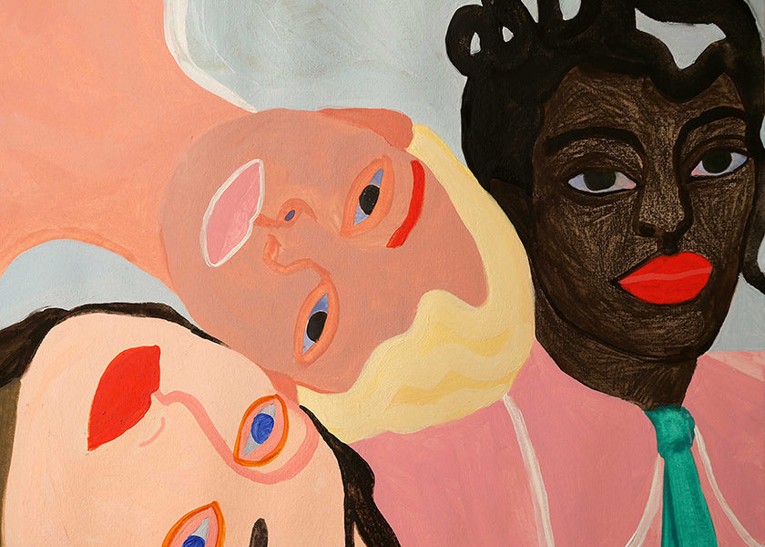 Illustration med tre farverige ansigter