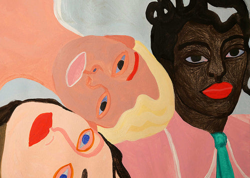 Illustration med tre farverige ansigter
