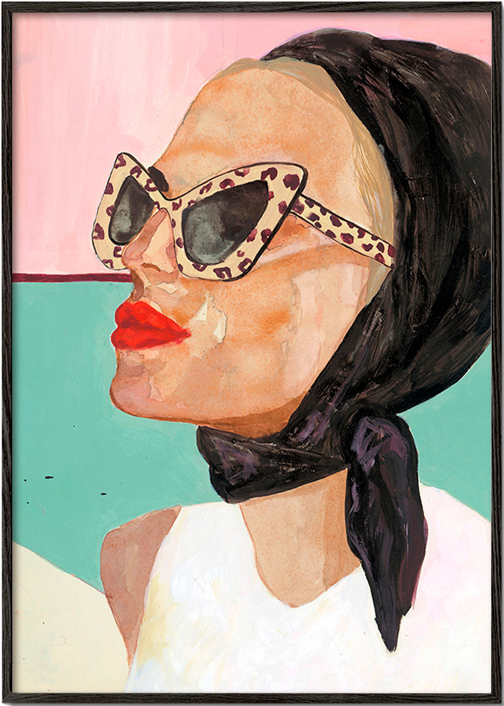 Illustration af kvinde med vintage solbriller – Black Frame