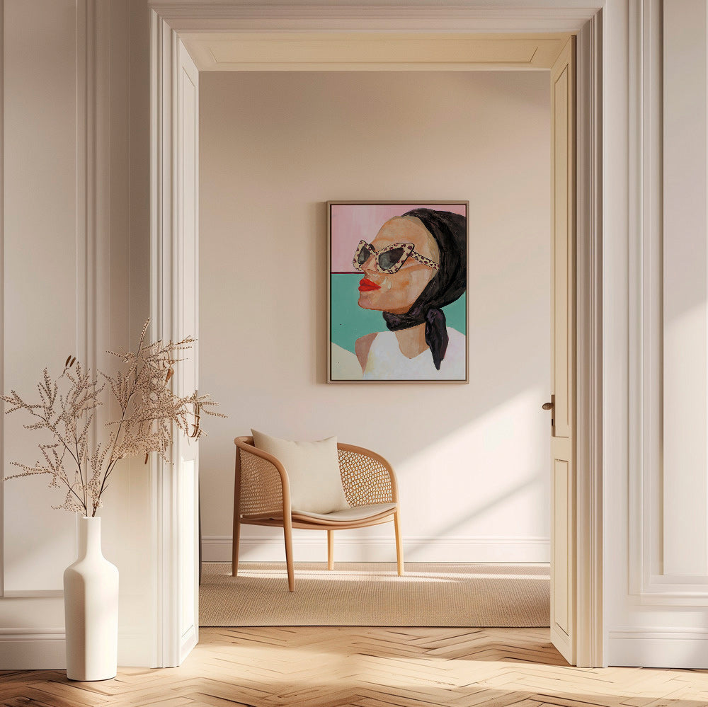 Illustration af kvinde med vintage solbriller – Canvas2