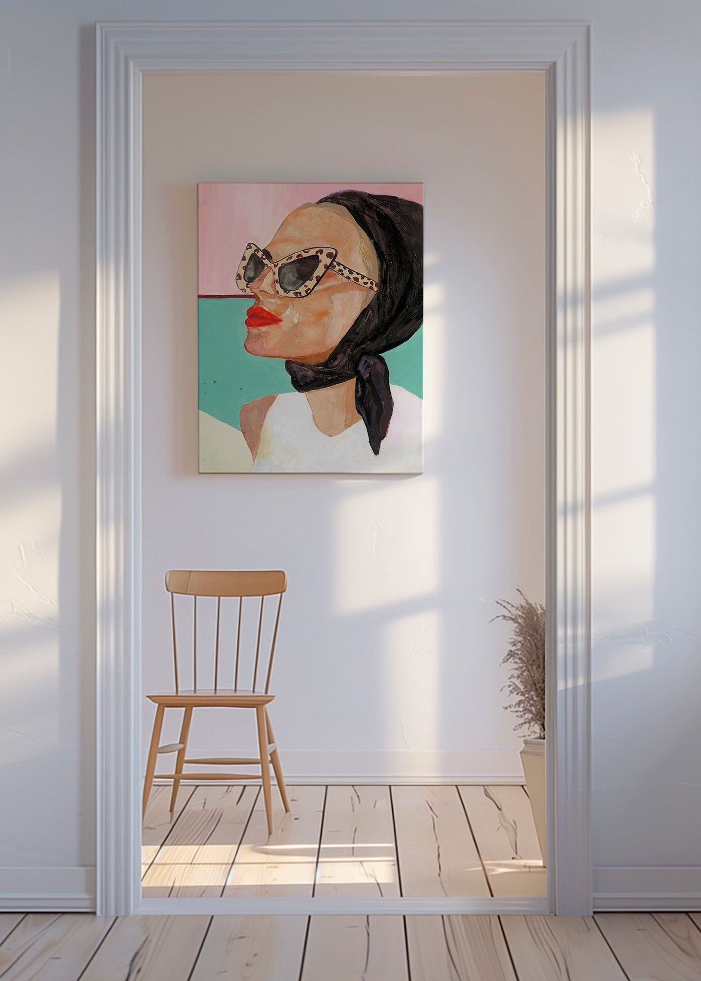 Illustration af kvinde med vintage solbriller – Canvas