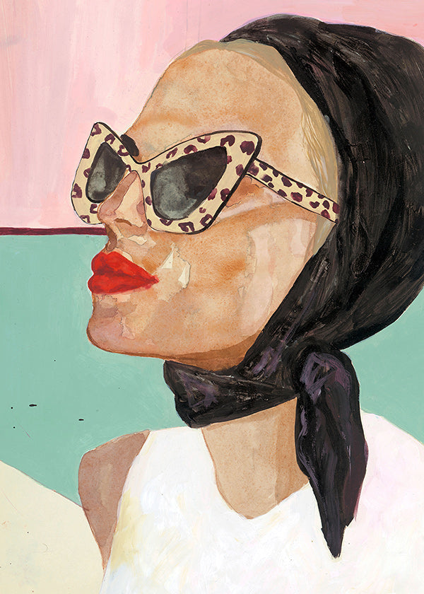Illustration af kvinde med vintage solbriller