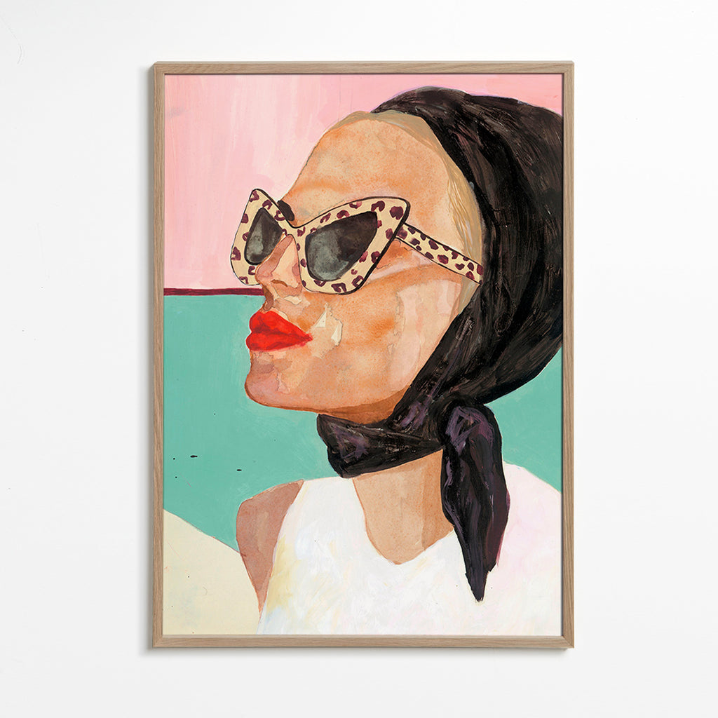 Illustration af kvinde med vintage solbriller – Oak Frame