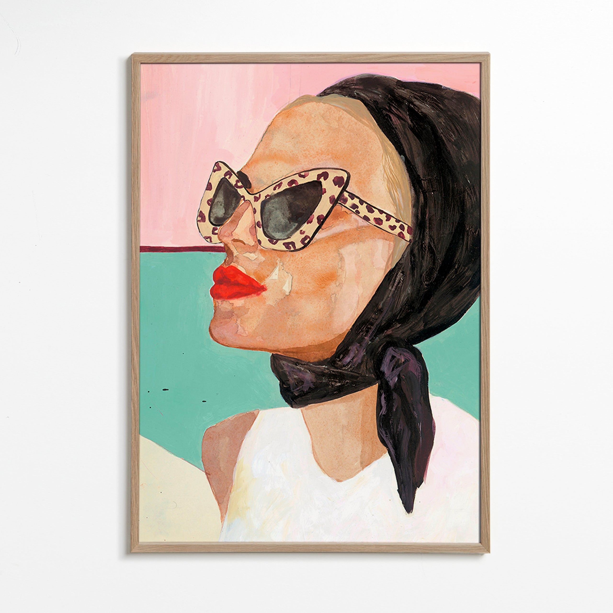 Illustration af kvinde med vintage solbriller – Oak Frame